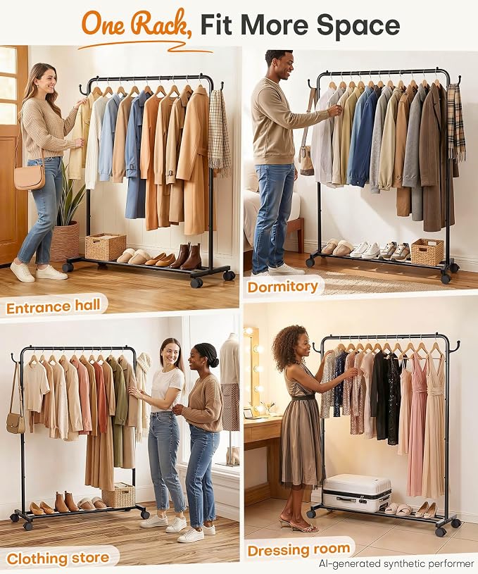 Homde Heavy Duty Clothes Rack: 120lb Standing Garment Storage - Image 4