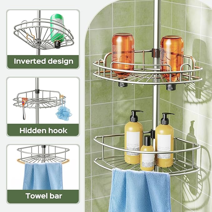 HAMITOR Corner Shower Caddy Tension Pole: 4-Tier Rust-Resistant Adjustable - Image 5