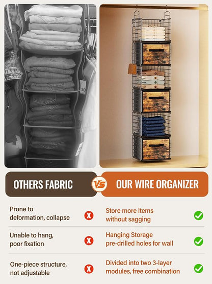 Closet Hanging Organizer with Drawers, 6 Tier Metal Closet Organizers and - Image 4