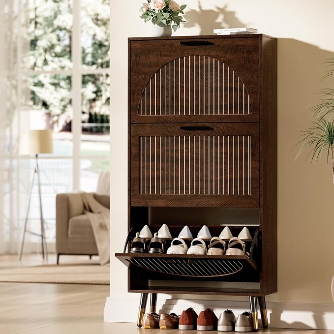 Farmhouse Shoe Cabinet Storage for Entryway, Slim Shoe Rack Cabinet by LegacyAmerhomeDirect
