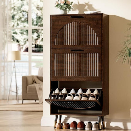Farmhouse Shoe Cabinet Storage for Entryway, Slim Shoe Rack Cabinet by LegacyAmerhomeDirect