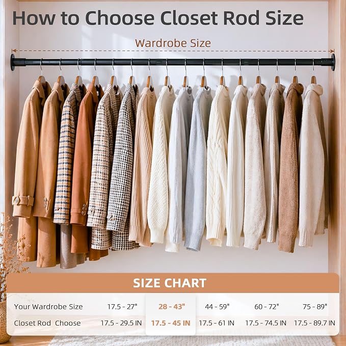 STORAGE MANIAC Closet Rods for Hanging Clothes 17.5 to 45 Inches Heavy Duty - Image 6
