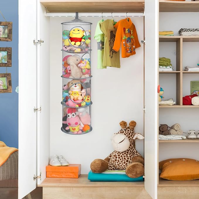 2Pcs Hanging Stuffed Animal Storage Hammock Net 4 Tiers, Holds Plushies - Image 4