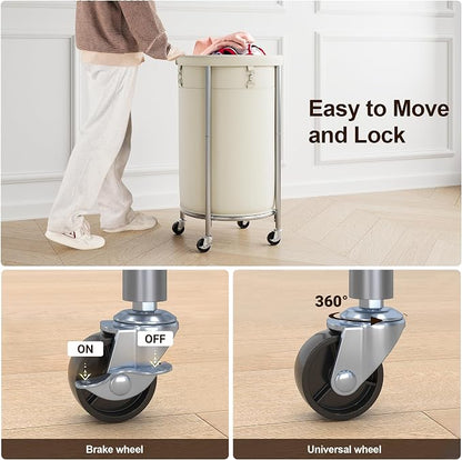 ELYKEN Laundry Hamper with Wheels, 110L Rolling Laundry Basket, Round Laundry - Image 4