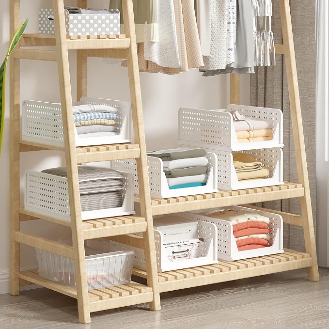 VECELO 4 Pack Plastic Closet Shelf Organizer, Stackable Sweater Storage Closet - Image 6