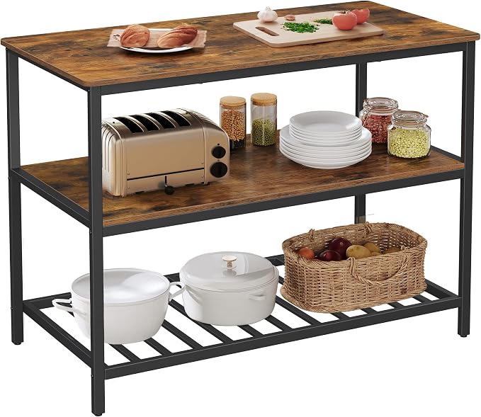 VASAGLE Kitchen Island with 3 Shelves, 47.2 Inches Width Kitchen Shelf with by VASAGLEbySONGMICSHOME