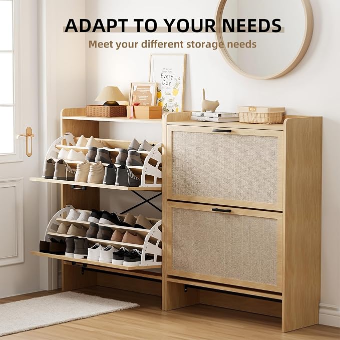Shoe Storage Cabinet for Entryway, 2 Flip Drawers - Image 7