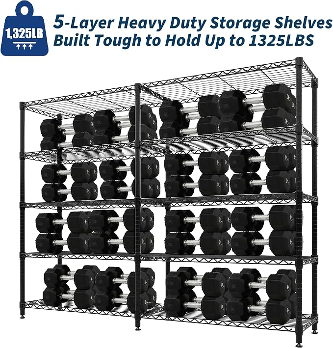 5 Tier Storage Shelving Unit Metal Shelves 70" W Wire Shelving, 70.8" H x 70.4" - Image 4