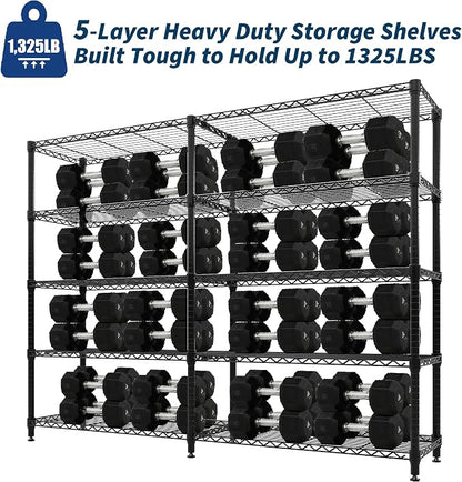 5 Tier Storage Shelving Unit Metal Shelves 70" W Wire Shelving, 70.8" H x 70.4" - Image 4