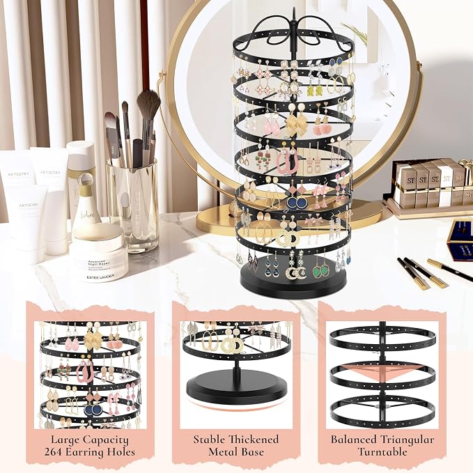 iDavosic.ly 6 Tier Metal Rotating Earring Holder Organizer Stand, Display Tree - Image 4