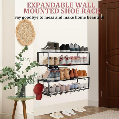 2 Pack Expandable Wall Mounted Shoe Rack, Heavy Duty Metal Shoe Holder - Image 4