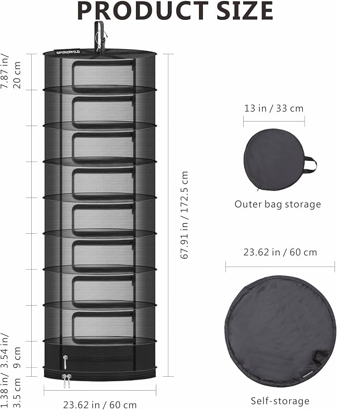 Herb Drying Rack Hanging Mesh, 2ft Diameter 9 Layer Plant Drying Rack - Image 2