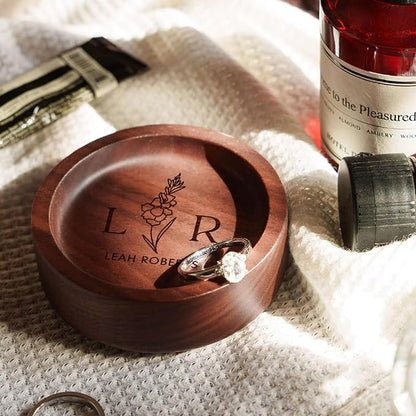 Walnut Wood Ring Holder, Engraved Jewelry Dish and Storage Tray, Unique Gift - Image 6