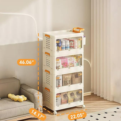 58 QT Storage Bins with Lids, Stackable Rolling Storage Cart with Clear Doors - Image 5