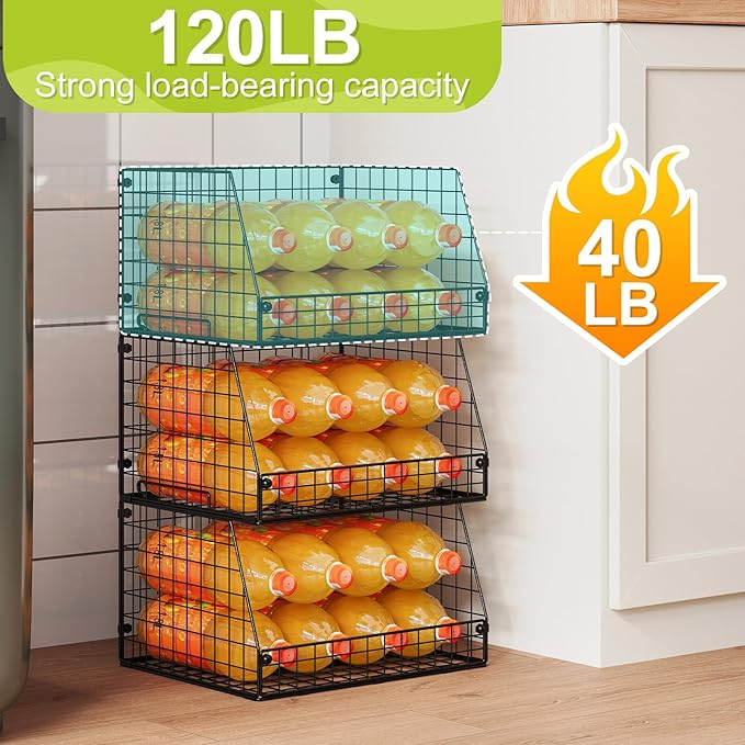 Jakyitvi 3 Pack XXL Stackable Wire Baskets, Large Storage Bins - Image 3
