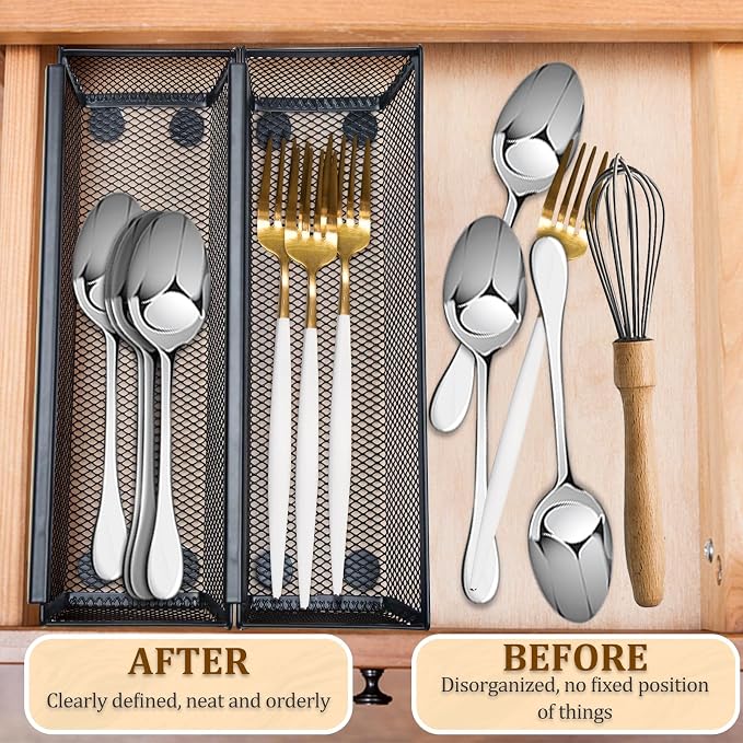 2PCS Drawer Organizer for Kitchen, Utensil Mesh Drawer Organizer - Image 2