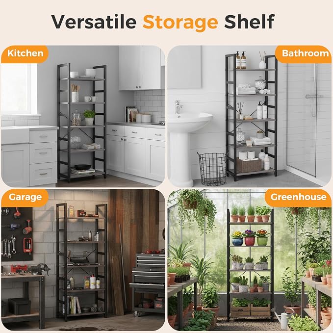 DUMOS 5-Tier Bookshelf, Modern Tall Bookcase Book Shelf | Open Storage Display - Image 5