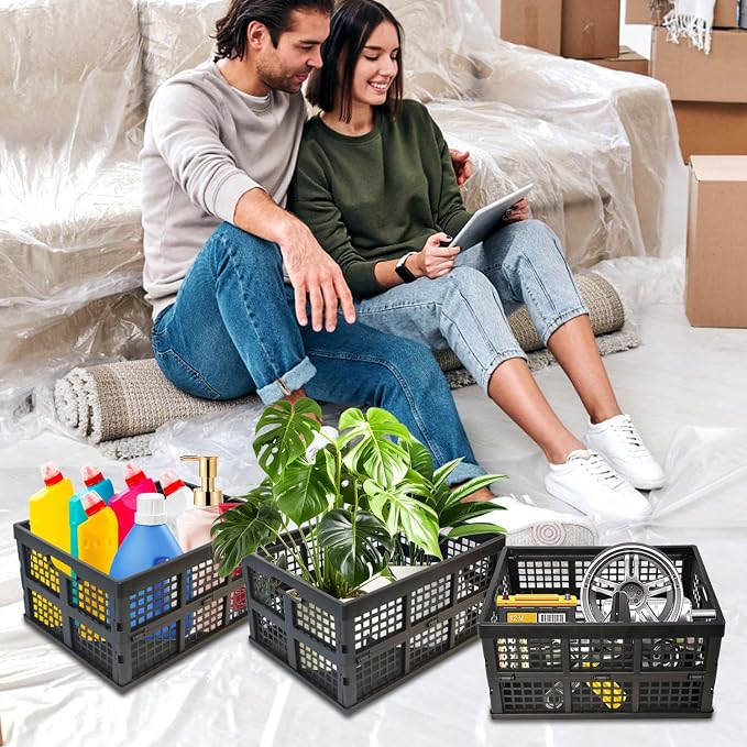 CONLI 3 Pack 34L Large Plastic Folding Crates - Image 5