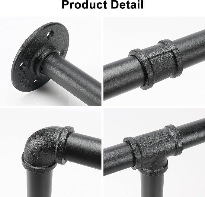 Industrial Iron Pipe Clothes Hanging Bar DIY Wall-Mounted Garment Rack Heavy - Image 4
