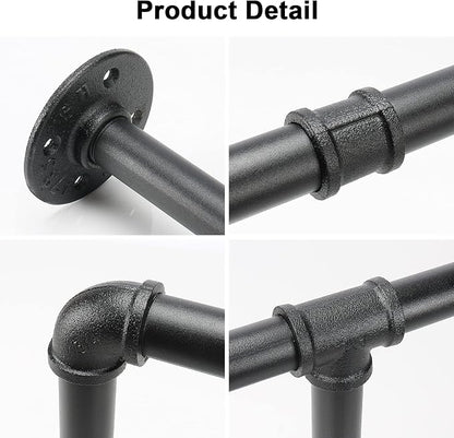 Industrial Iron Pipe Clothes Hanging Bar DIY Wall-Mounted Garment Rack Heavy - Image 4