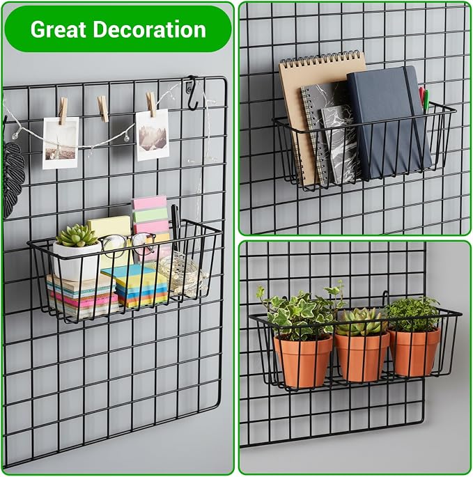 12 Pcs Wire Baskets, Wall Grid Panel Hanging Baskets - Image 5