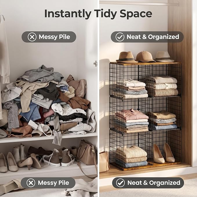 Free-standing Sturdy Tall 6-Cube Closet Organizer Storage Wire Basket Shelf - Image 8