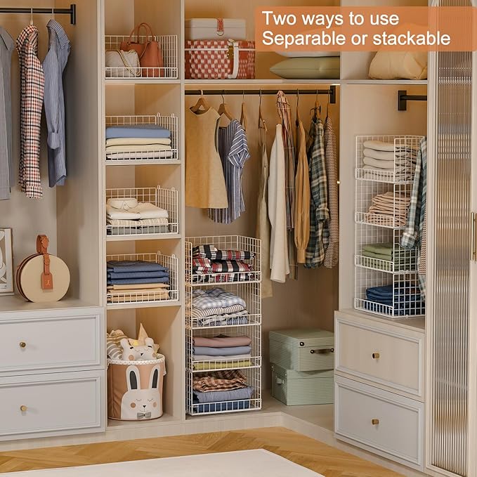 4-Tier Stackable Closet Organizers and Storage Basket, Foldable Closet Shelf - Image 2