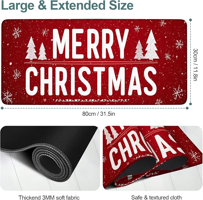 Merry Christmas Gaming Mouse Pad 31.5"x11.8"Desk Mat Anti-Slip Rubber Base & - Image 2