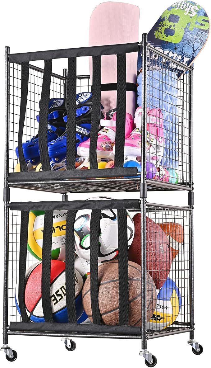 Mythinglogic Rolling Sports Ball Storage Cart, Sports Lockable Ball Storage by Mythinglogic