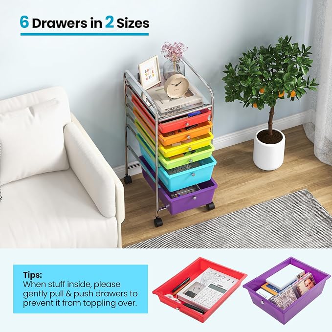 Giantex 6 Storage Drawer Cart Rolling Organizer Cart - Image 8
