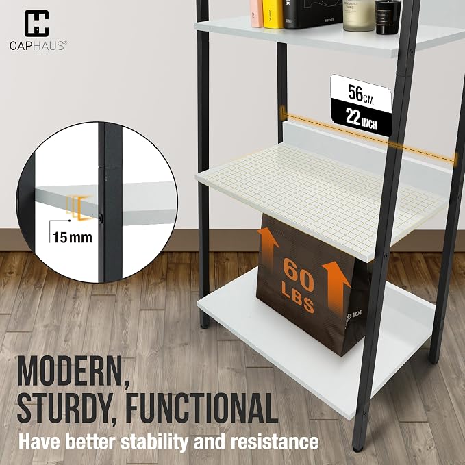 CAPHAUS 5 Tier Ladder Bookshelf, 24 Inch Width Free Standing Shelf, Bookcase - Image 6
