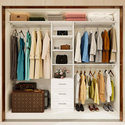 96 inch Closet System with Wooden Drawers, 5FT-8FT Closet Organizer System with by VOMAVEX