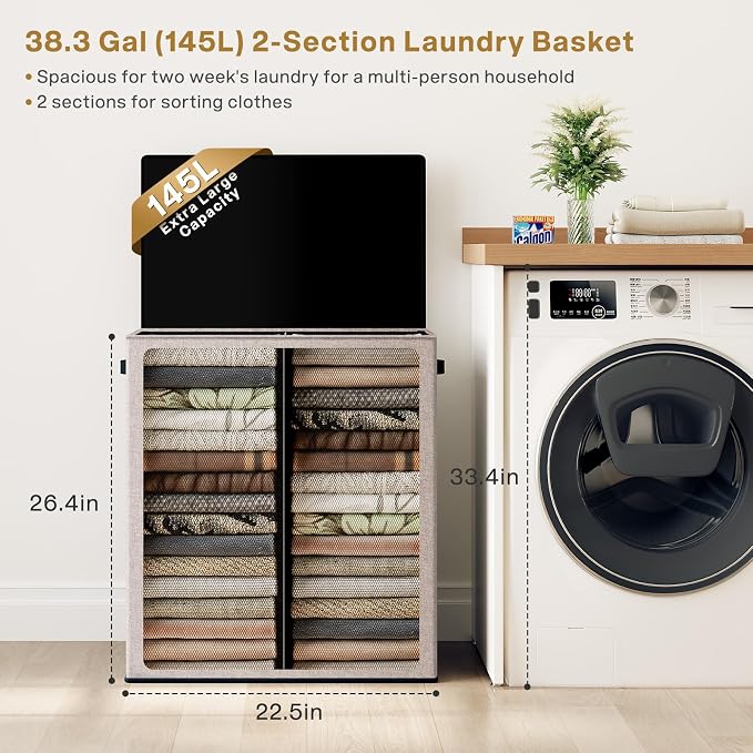 SOLEDI Large Double Laundry Hamper - Image 2