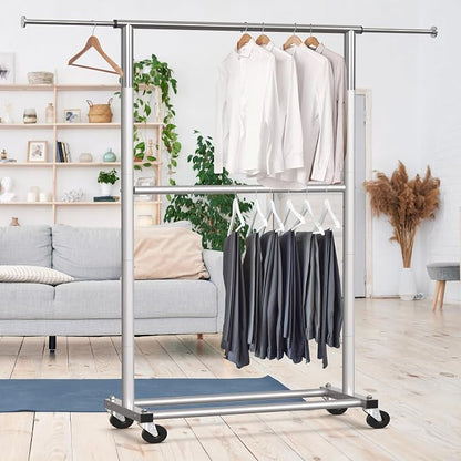 Simple Houseware Double Rod Adjustable Clothing Garment Rack - Image 4