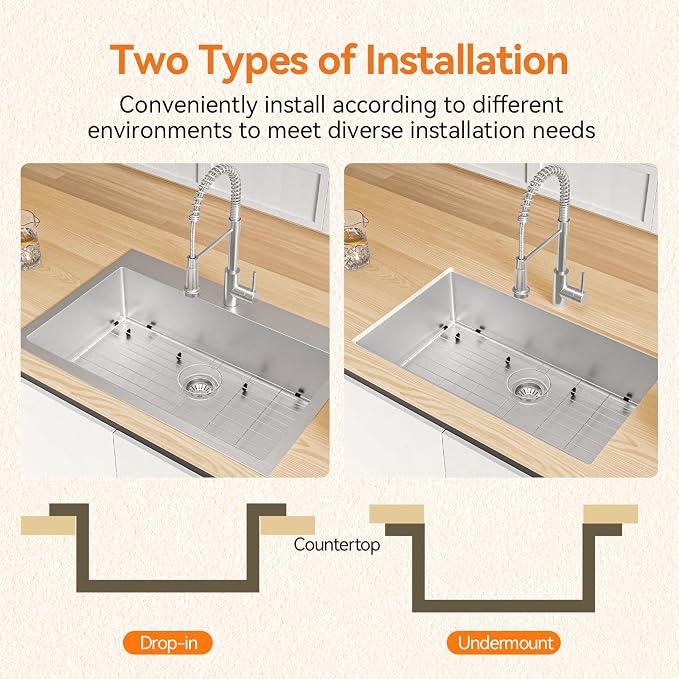 33 x 22 Drop-In/Undermount Kitchen Sink, TECASA Single Bowl Kitchen Sink - Image 6