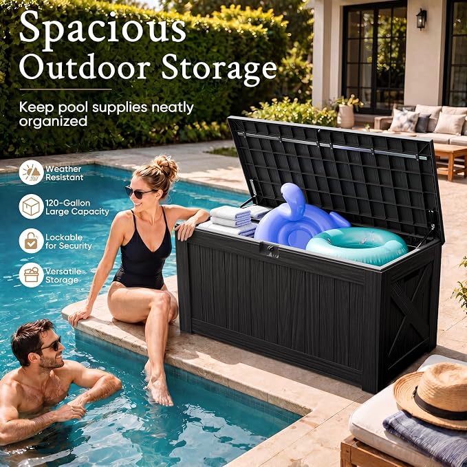 Devoko 120 Gallon Deck Box Resin Outdoor Storage Box Waterproof - Image 6