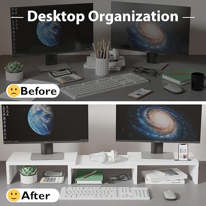 BONTEC Dual Monitor Stand Riser, Adjustable Length & Swivel Angle, Ergonomic - Image 2