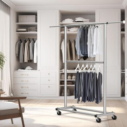 Simple Houseware Double Rod Adjustable Clothing Garment Rack - Image 5