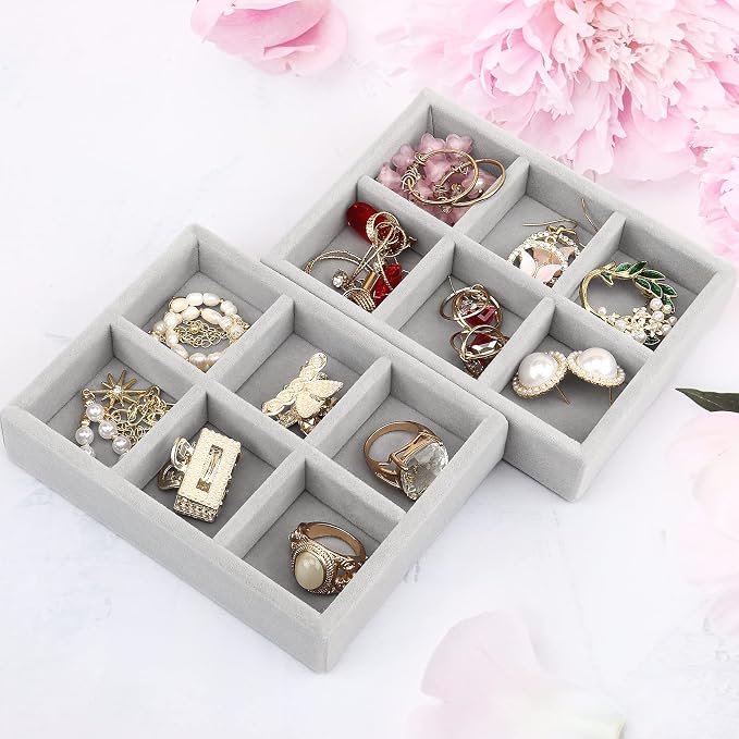 DesignSter Small Jewelry Tray, Velvet Jewelry Display Tray, Stackable Jewelry - Image 6