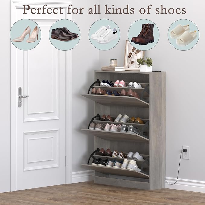 BORNOON Shoe Cabinet with Odor Control and Back Panels, Deodorizing Slim 3-Flip - Image 4