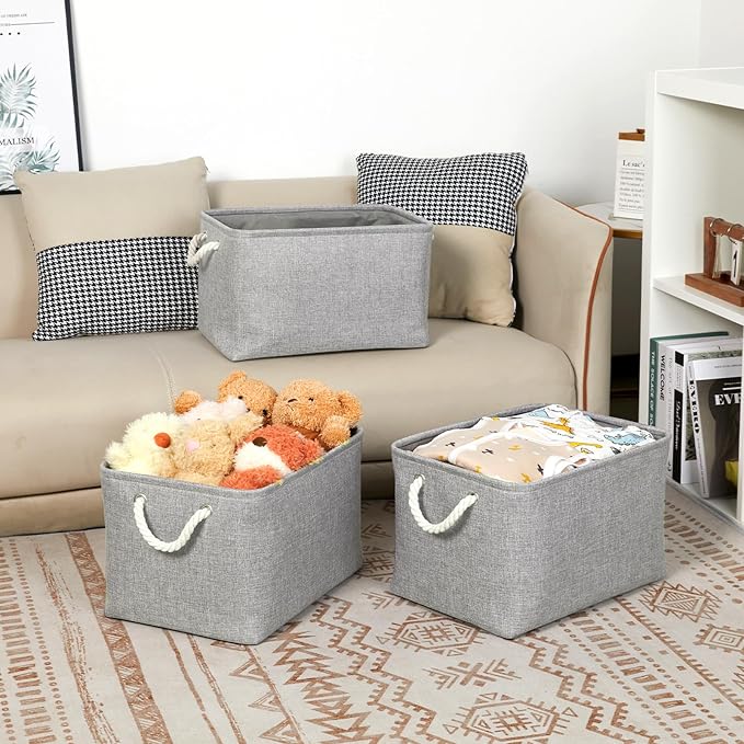 Bidtakay Storage Baskets Gray 3 Pack Shelf Baskets Collapsible Storage Bins - Image 2