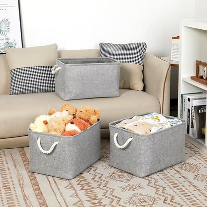 Bidtakay Storage Baskets Gray 3 Pack Shelf Baskets Collapsible Storage Bins - Image 2