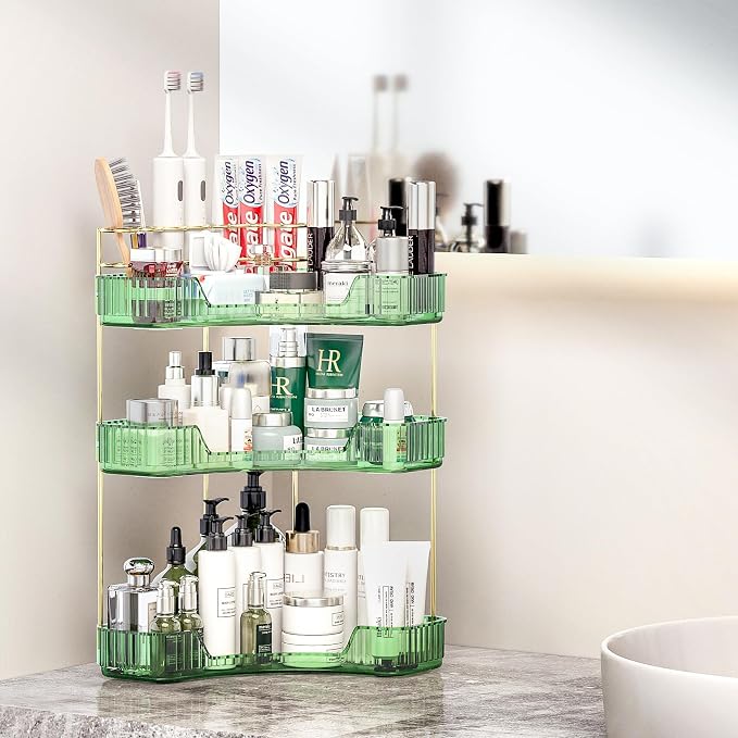 3 Tier Corner Bathroom Organizer Countertop, Vanity Makeup Organizer by Pougny