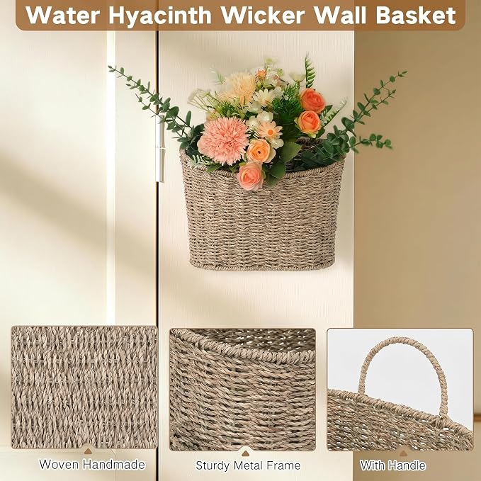 iEGrow Set of 2 Hanging Basket, Wicker Wall Basket Natural Seagrass, Hanging - Image 5