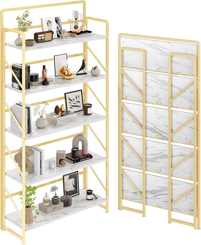 JSB 6 Tier No Assembly Folding Bookshelf, 30.3" Wide Foldable Storage Bookcase by HomeFurniture