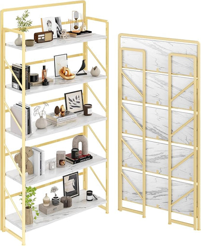 JSB 6 Tier No Assembly Folding Bookshelf, 30.3" Wide Foldable Storage Bookcase by HomeFurniture