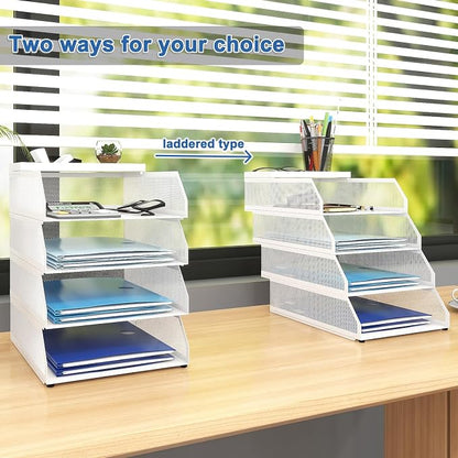 Natwind 4-Tier Stackable Metal Mesh Desk Paper Tray Organizer, Letter Tray - Image 5