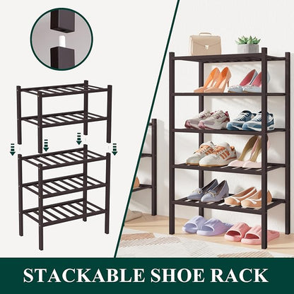 Smiry Bamboo Shoe Rack for Closet, 3 Tier Small Wooden Stackable Shoe Organizer - Image 4