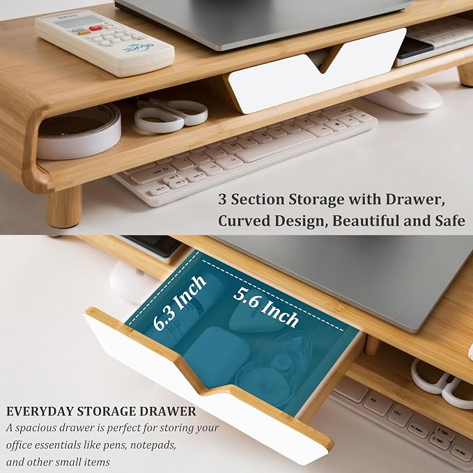 Homerays Monitor Stand with Drawer, Exquisite Computer Monitor Stand - Image 5