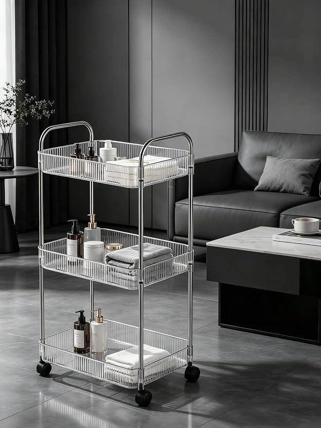 Sooyee Clear 3-Tier Plastic Rolling Utility Cart - Image 2